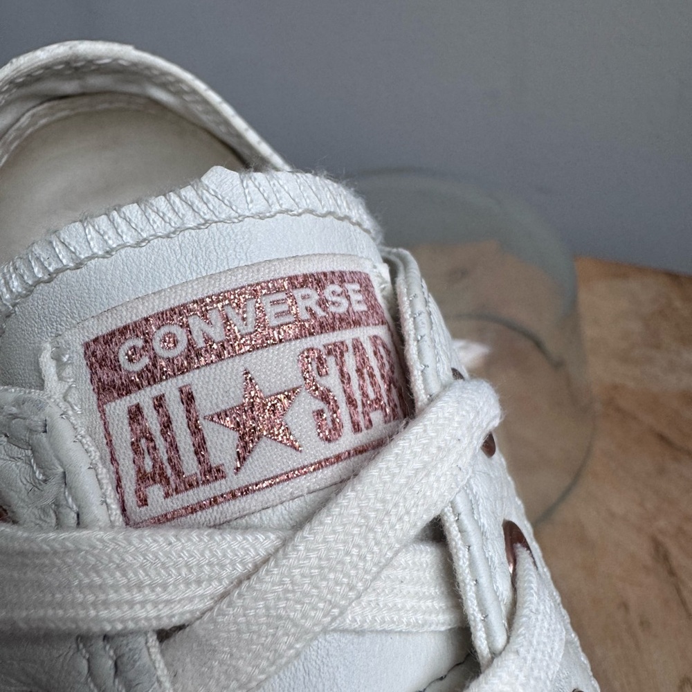 Converse Low Top Sneakers in White with Rose Gold Eyelets - Picture 7 of 14